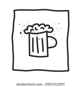 clip art of beer. template design in doodle style. vector Illustration in naive art with texture. doodle art in a black hand-drawn frame.