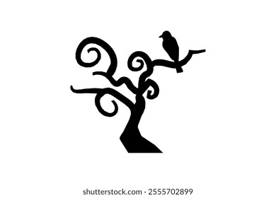 Clip art of bent tree and bird