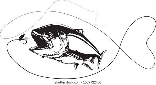 clip art black fishing on white background - Vector