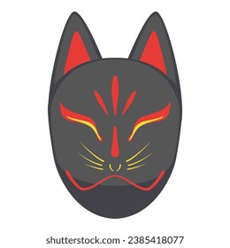 Clip art of black fox mask, mask of Noh, a traditional Japanese performing art Color without line