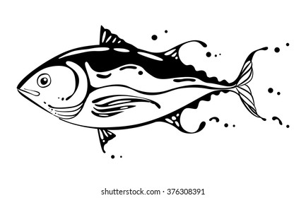 clip art black tuna on white background