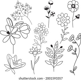 Clip art black and white vector flower illustration on a white background.