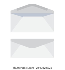 Clip art of blank white envelope isolated on white background. White letter sealed and unsealed, folded and unfolded. Flat vector icon design for invitation sticker and messaging app icon. EPS 10.