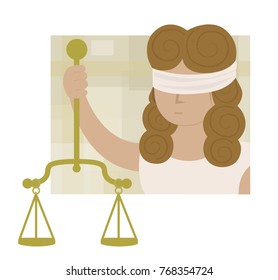 Clip art of blindfolded Lady justice holding scales. Eps10