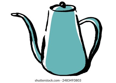 Clip art of blue coffee pot with brush touch