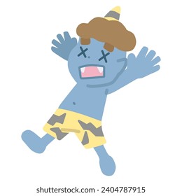 Clip art of blue ogre running away from the scene.