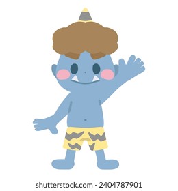 Clip art of blue ogre standing with one hand raised