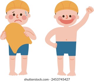 Clip art of boy afraid of water and boy having fun