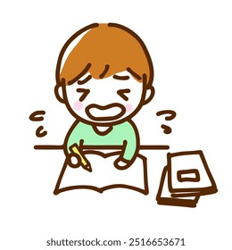 Clip art of boy doing homework in tears