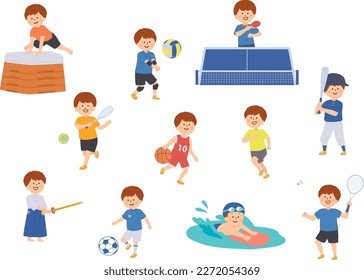 Clip art of boy enjoying sports