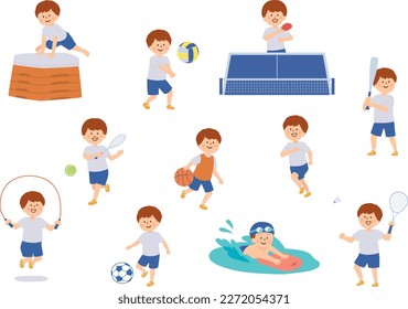 Clip art of boy enjoying sports in school physical education