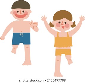 Clip art of boy and girl in bathing suit