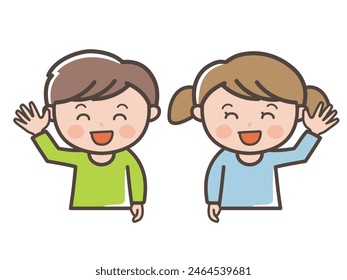 Clip art of boy and girl smiling and greeting each other (elementary school, infant, child)