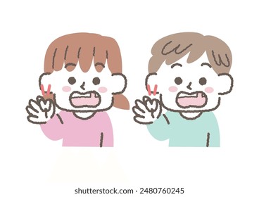 Clip art of boy and girl whose baby tooth fell out