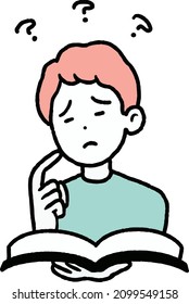 imagen de un niño que tiene problemas para leer y entender un libro difícil.