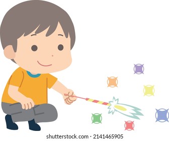 Clip art of boy playing with fireworks