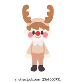 Clip art of boy with reindeer antler catsuit and red nose