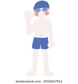 Clip art of a boy in a swimsuit that he seems to wear for exercise or class.