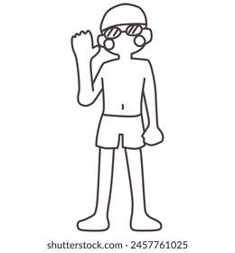 Clip art of a boy in a swimsuit that he seems to wear for exercise or class.