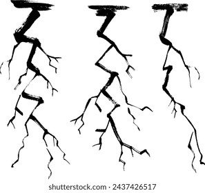 Clip art of brush stroke lightning. monochrome silhouette.