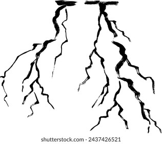 Clip art of brush stroke lightning. monochrome silhouette.