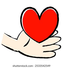 Clip art of brush touch heart and hand