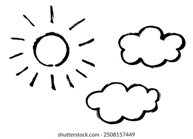 Clip art of brush touch sun and cloud