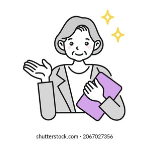 Clip art of business elderly woman explaining and guiding