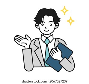 Clip art of business man explaining and guiding