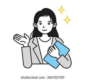 Clip art of business woman explaining and guiding