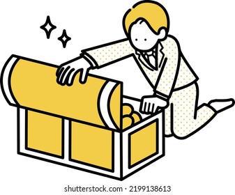 Clip art of businessman opening treasure box.