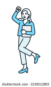 Clip art of businesswoman doing fist pump.Illustration of a working woman full of motivation.