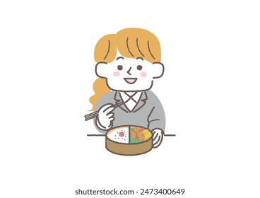 Clip art of businesswoman eating lunch