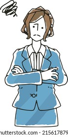 Clip art of businesswoman in suit who worries in a round and round