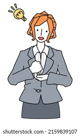 Clip art of businesswoman in suit who flashes an idea.
