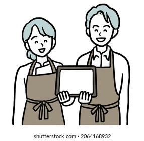 clip art of cafe worker holding whiteboard.