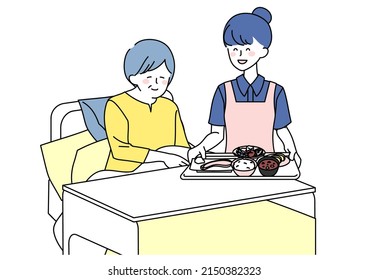 Clip art of caregiver woman carrying a meal