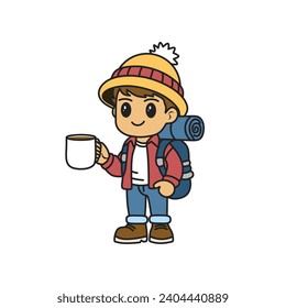clip art cartoon illustration of boy in stylish camping holiday attire