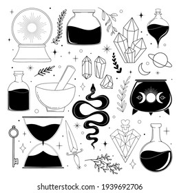 Clip art of celestial illustration. Esoteric vector template for stickers. 