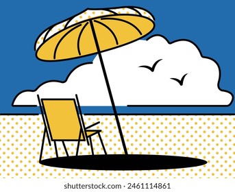 Clip art chair and parasol on the beach.