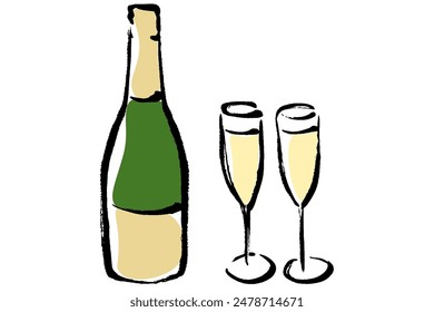 Clip art of champagne bottle and champagne glass