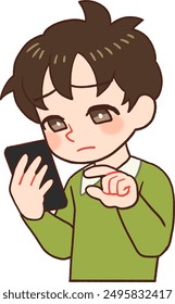 Clip art of child holding a cellular phone and looking at a screen