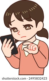 Clip art of child holding a cellular phone and looking at a screen