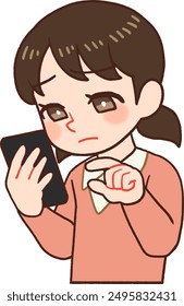 Clip art of child holding a cellular phone and looking at a screen