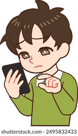 Clip art of child holding a cellular phone and looking at a screen