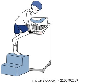 Clip art of child trying to hide and play in washing machine