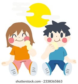Clip art of children eating dumplings for moon viewing