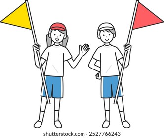 Clip art of children with a goal flag at a field day