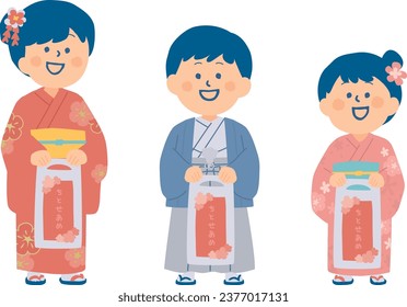 Clip art of children in kimono of Shichi-Go-San. Japanese translation is "Chitose candy"