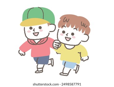 Clip art of children playing at a game of fetch